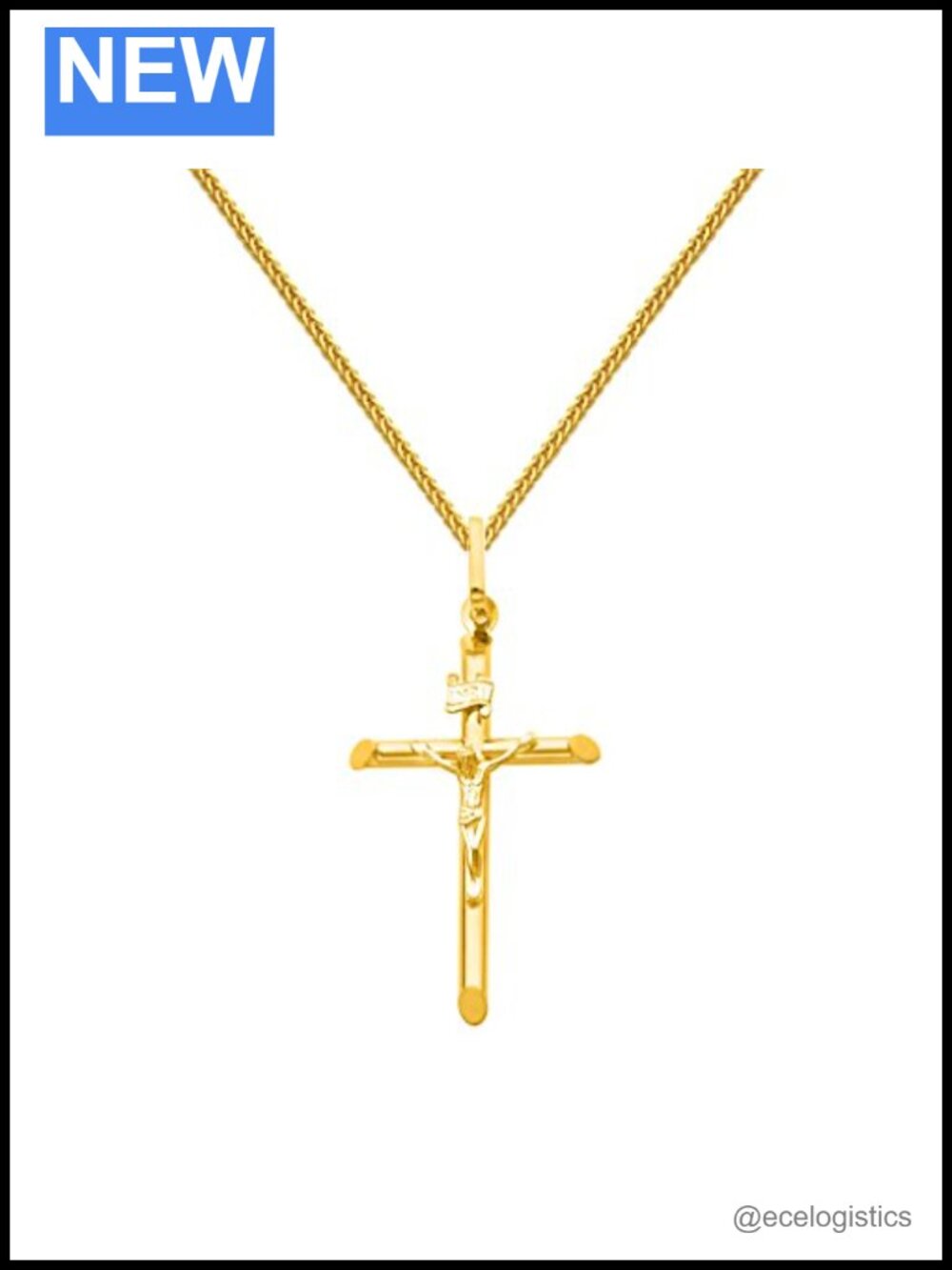 14k Yellow Gold Crucifix Cross Pendant 1mm Braided Square Wheat Chain Necklace
